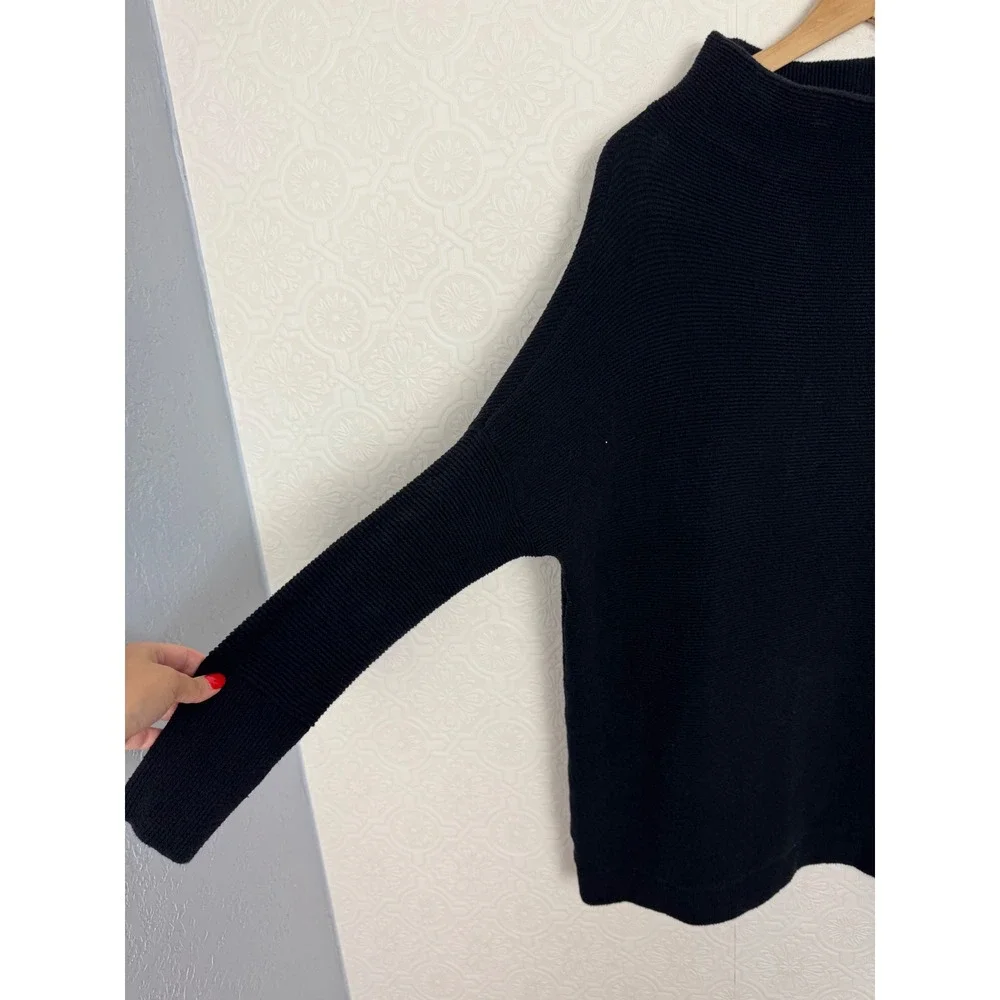 Free People Ottoman Ribbed Tunic Sweater Black Mock Neck OB432957 Womens Medium